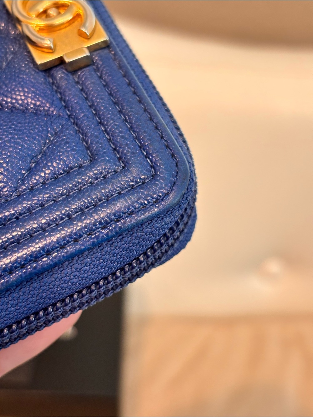 CHANEL Boy Blue Caviar Quilted Leather Zip Around Coin Purse Wallet W/ Box - Picture 5 of 16